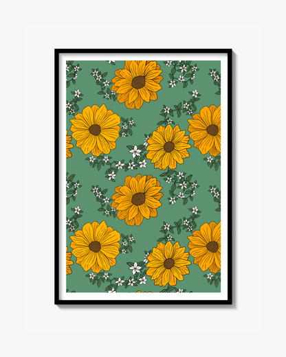 Hello sunshine: en grøn Poster med solsikker
