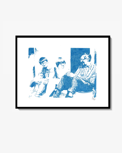 EN DAG PÅ 70-TALET - Screen print, blå