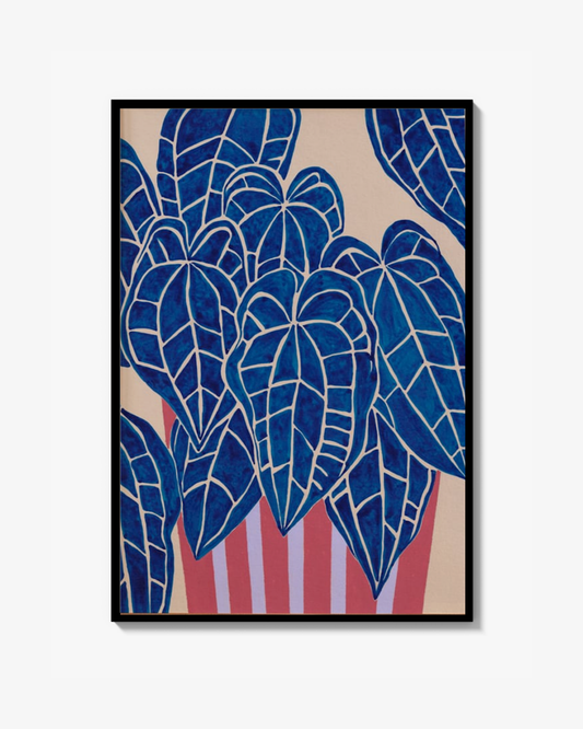 Blå Blomstret Kunst Print