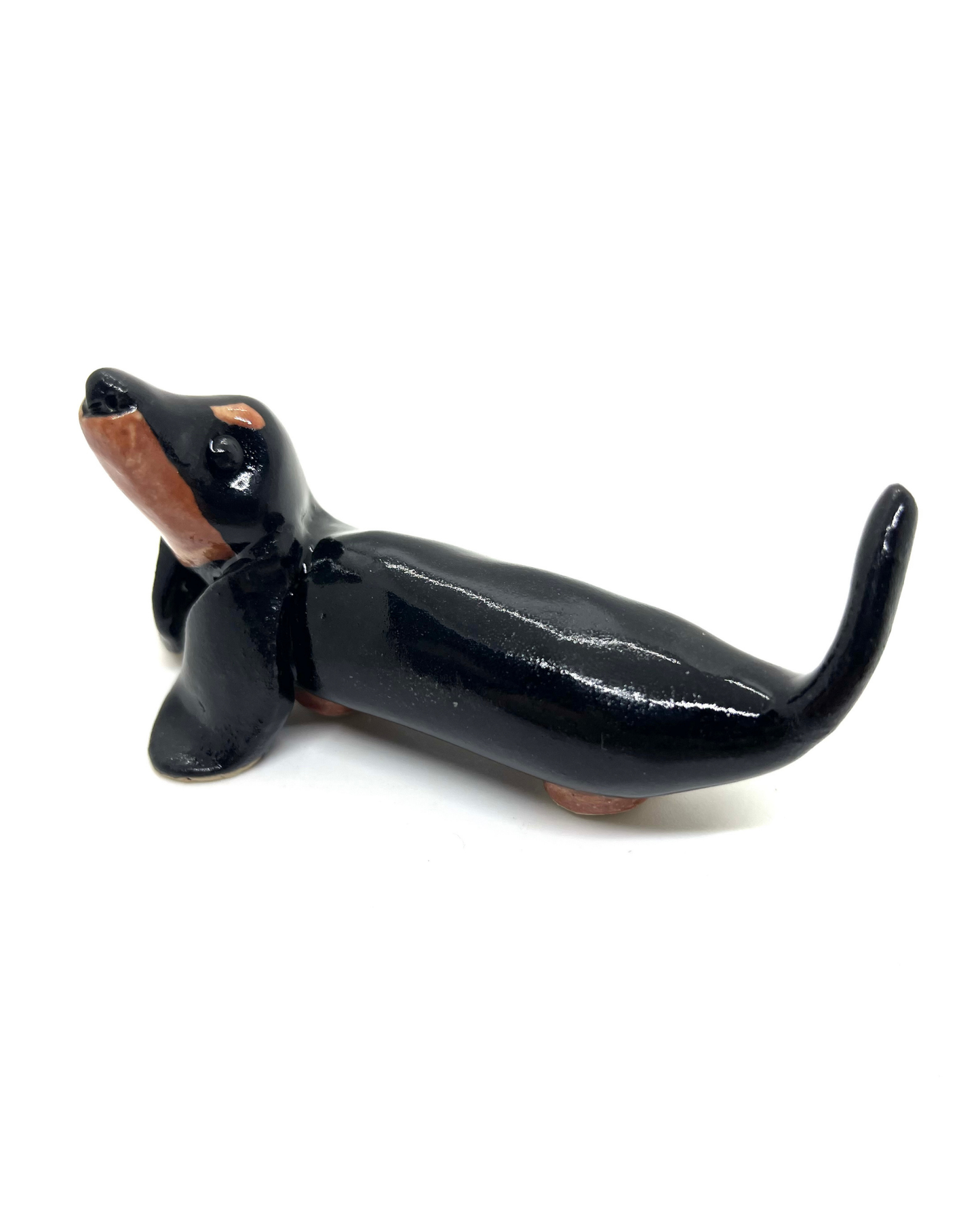 Keramik Butter Dachshund - sort og tan