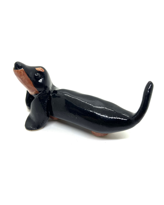 Keramik Butter Dachshund - sort og tan