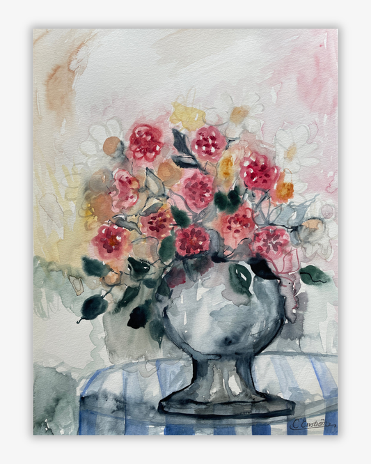 Bouquet Rose watercolor painting 30x40 cm