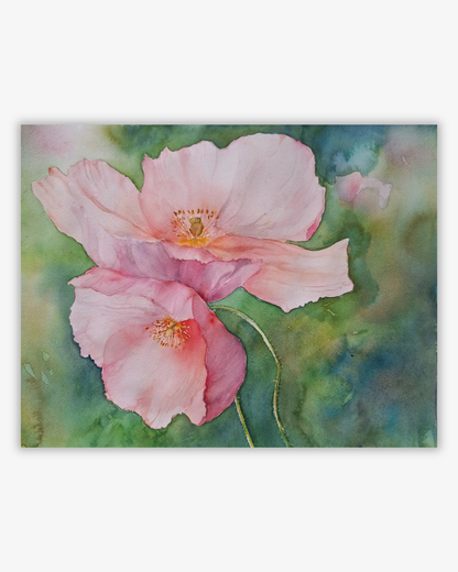 Akvarel Original, pink poppy or Poppy I