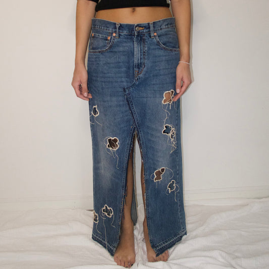 Embroidered Denim Skirt S/M