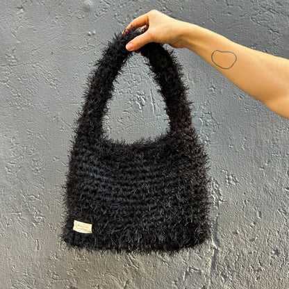 Fluffy black LIINA crochet bag