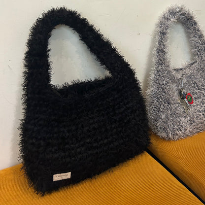 Fluffy black LIINA crochet bag