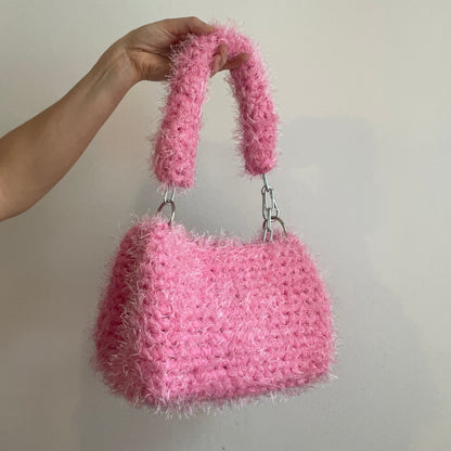 Fluffy pink JOE crochet bag