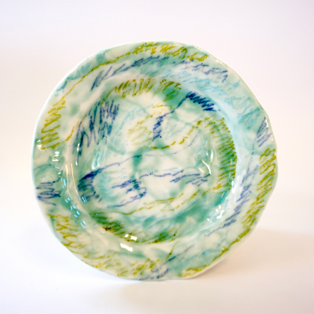 Dish in porcelain, one of a kind - Blue/Green 1.