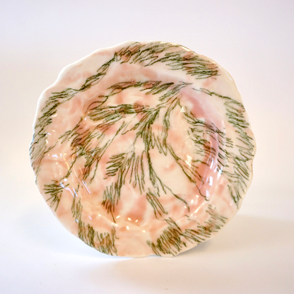 Dish in porcelain, one of a kind - Pink/Green.