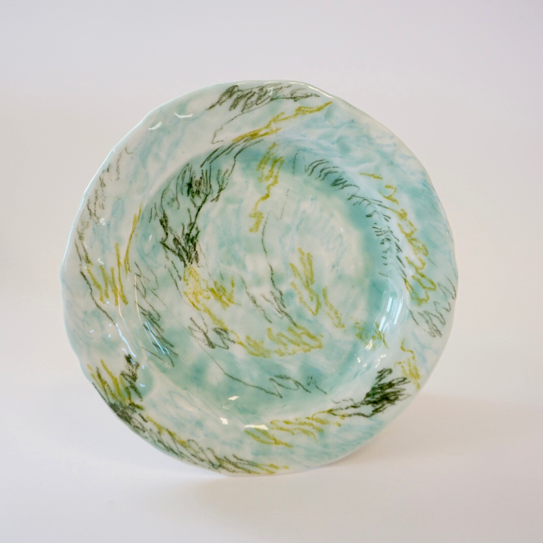 Dish in porcelain, one of a kind - Blue/Green 2.