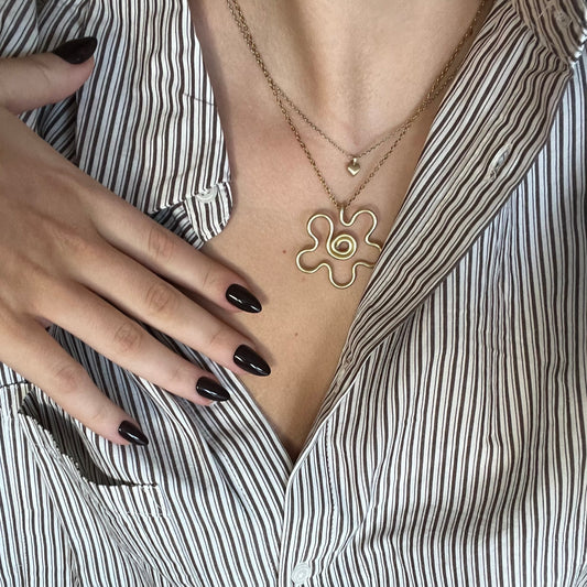 Necklace, Retro flower - Gold