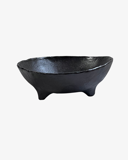Håndlavet Sort Keramik Snackskål på tre ben, 14 cm