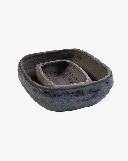 Handmade Stoneware Bonsai Pot with Integrated Drainage Tray