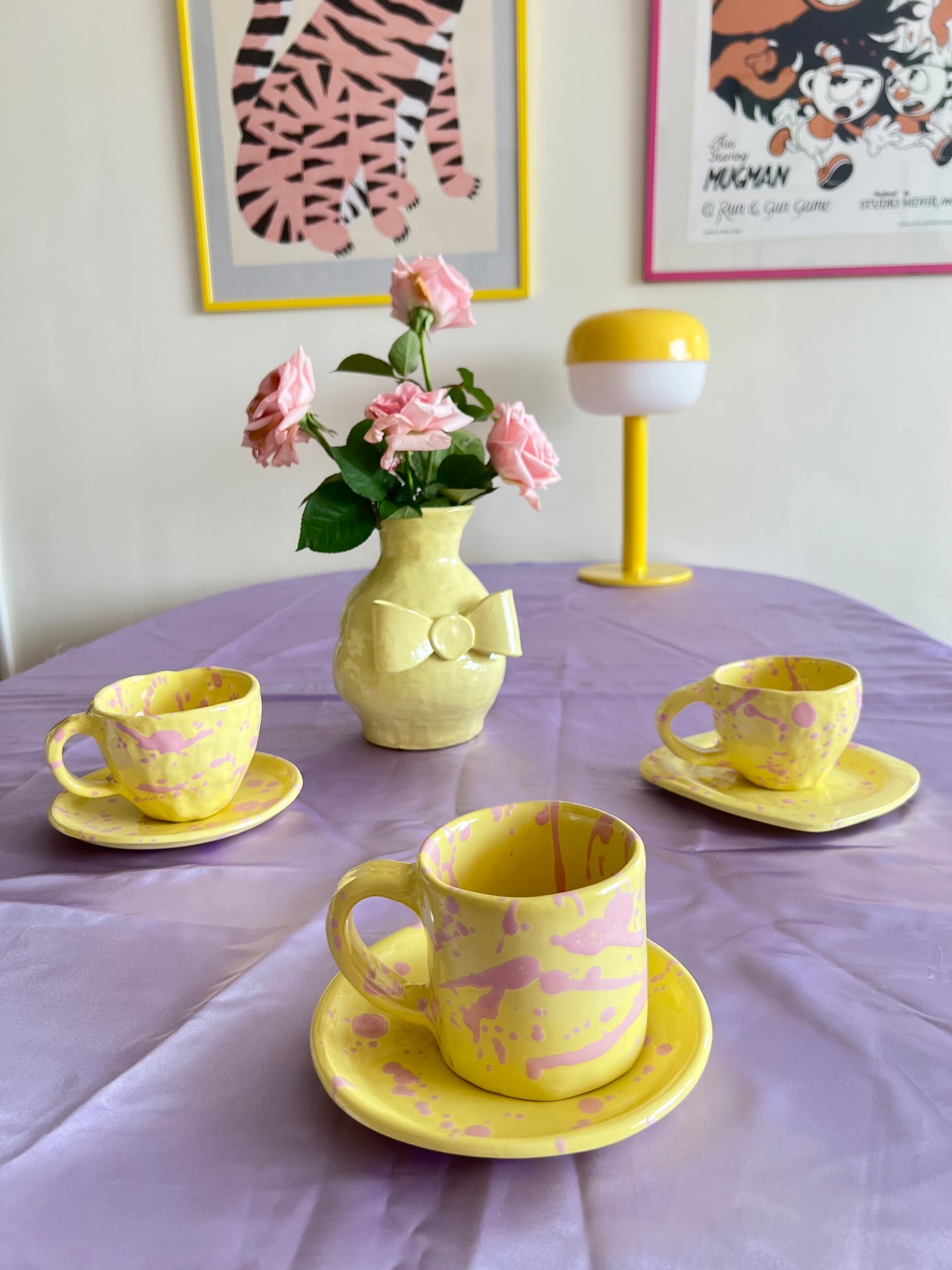 Cup & square plate (SET) - Yellow & Pink