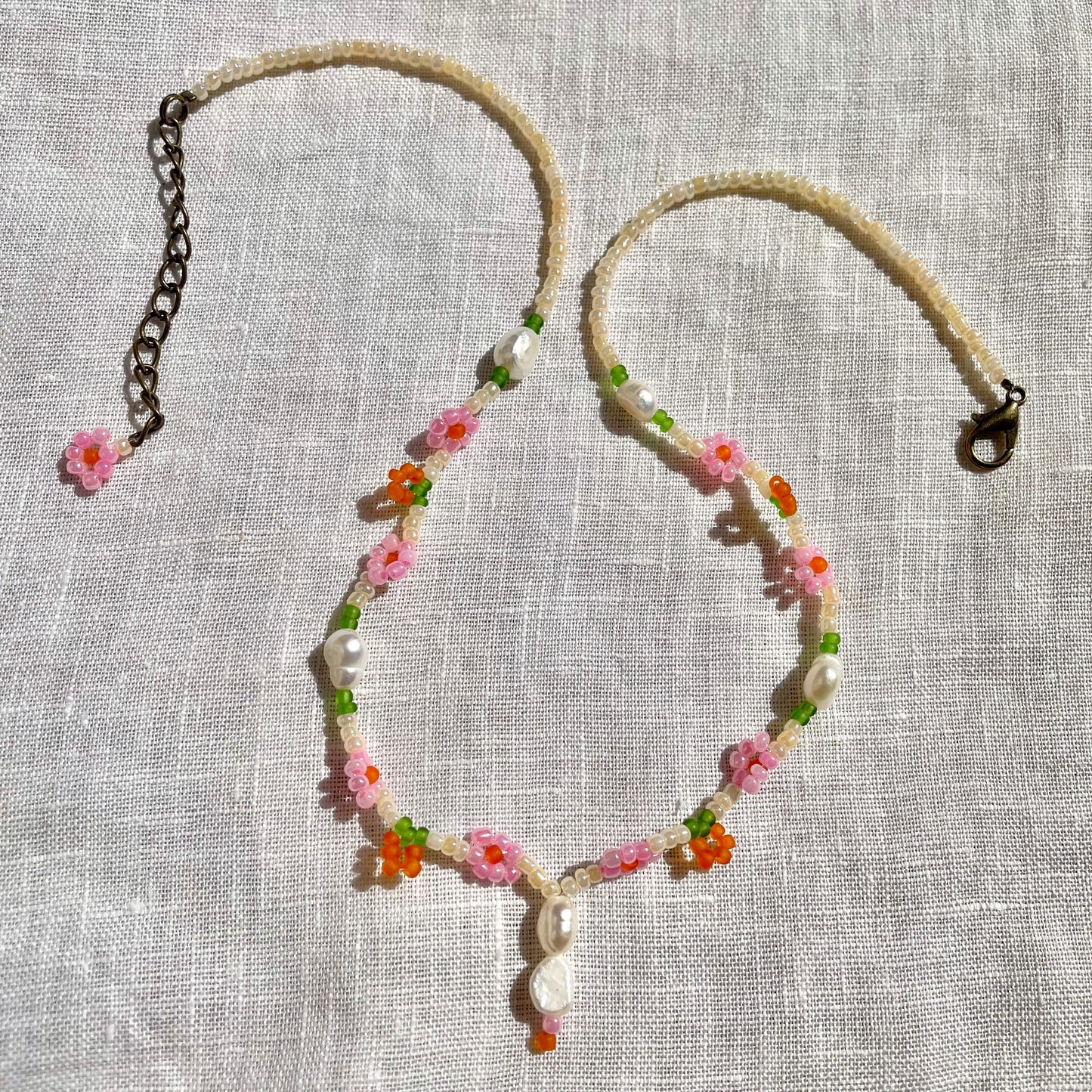 Peach Beaded Necklace with pearls