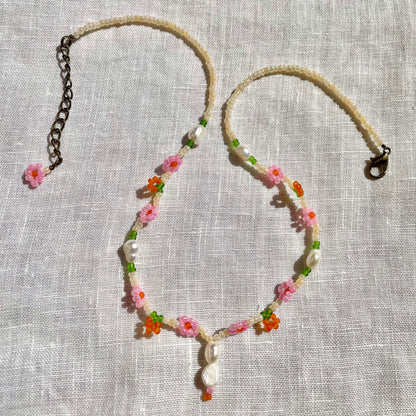 Peach Beaded Necklace with pearls