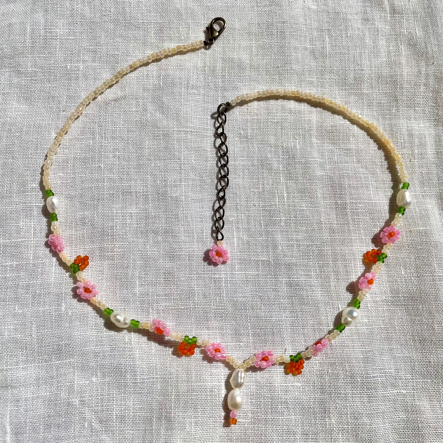 Peach Beaded Necklace with pearls