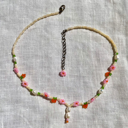 Peach Beaded Necklace with pearls