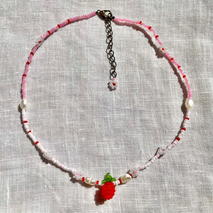 Strawberry Beaded Necklace with pearls