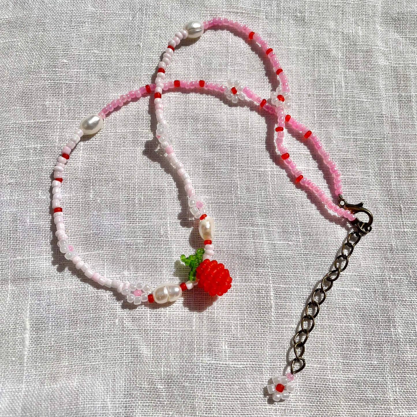 Strawberry Beaded Necklace with pearls