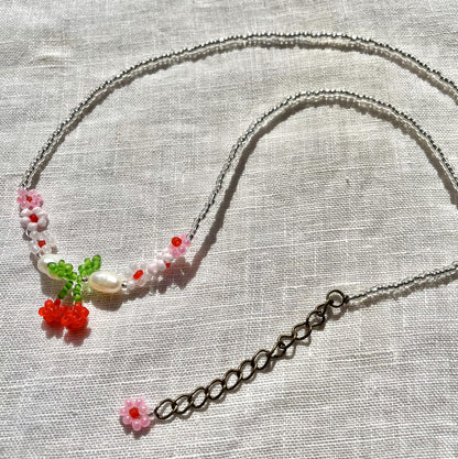 Silver Cherry Necklace with pearls