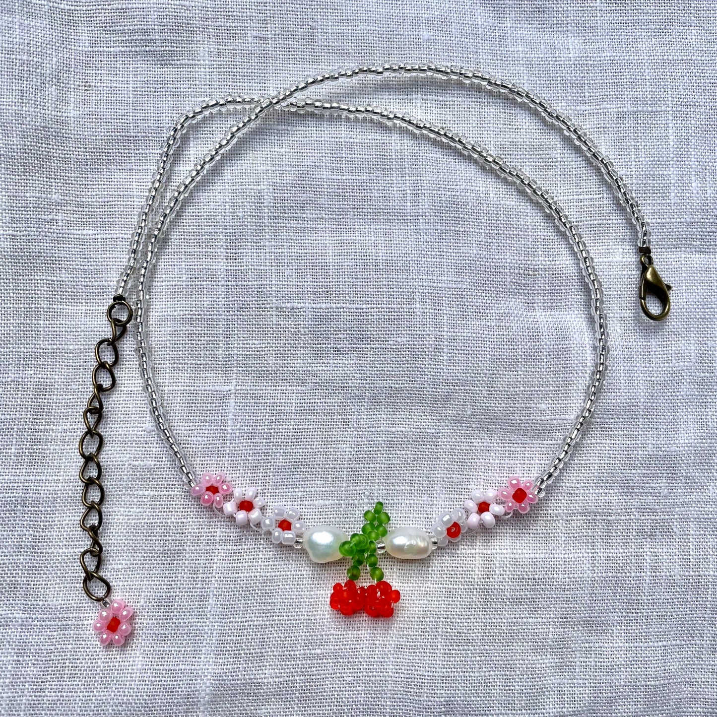 Silver Cherry Necklace with pearls