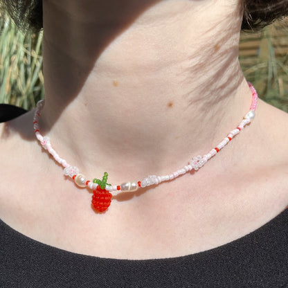 Strawberry Beaded Necklace with pearls