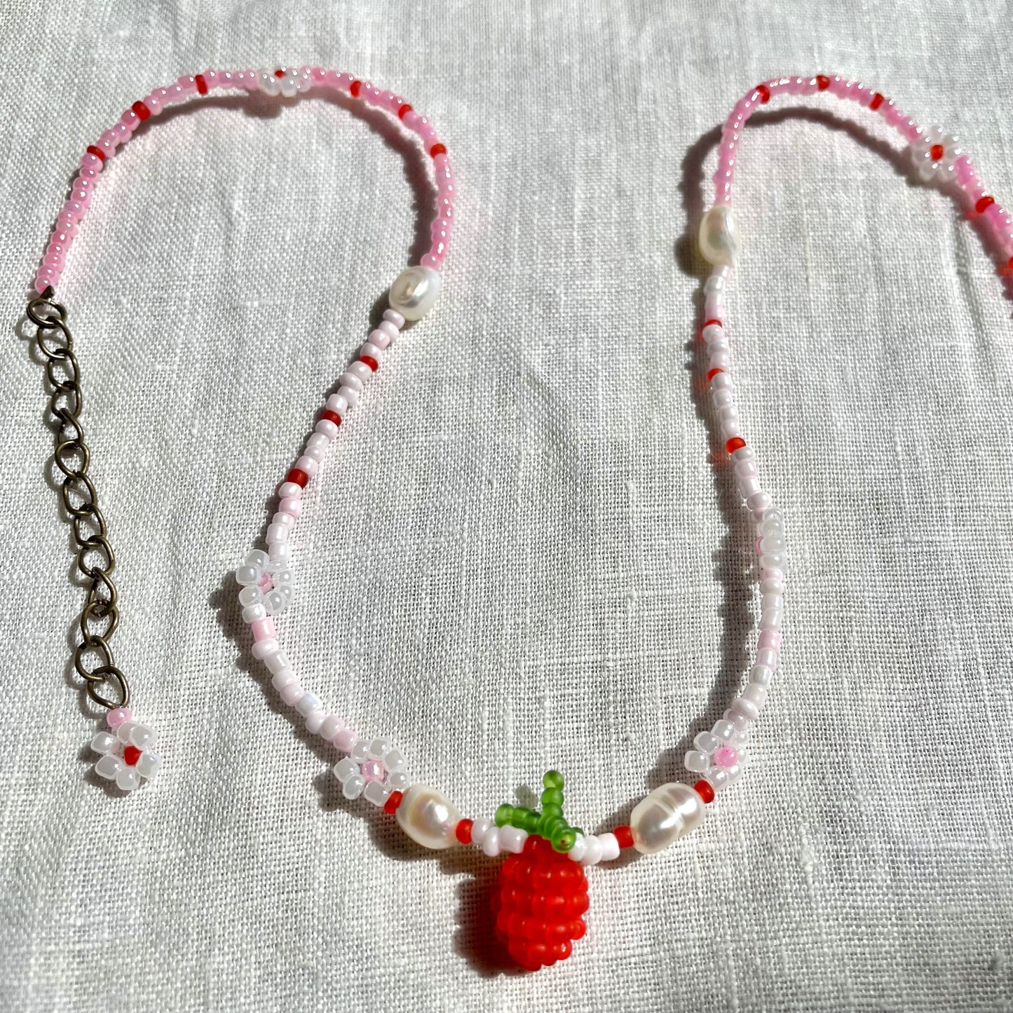 Strawberry Beaded Necklace with pearls