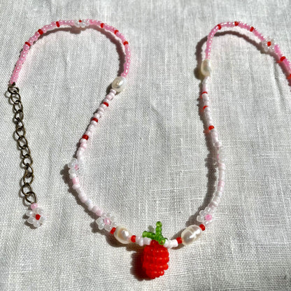 Strawberry Beaded Necklace with pearls