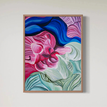 Seaweed flower Rosa grøn og Blå Print