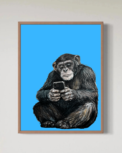 Scroll Ape – Blue Edition – Begrænset Fine Art Print