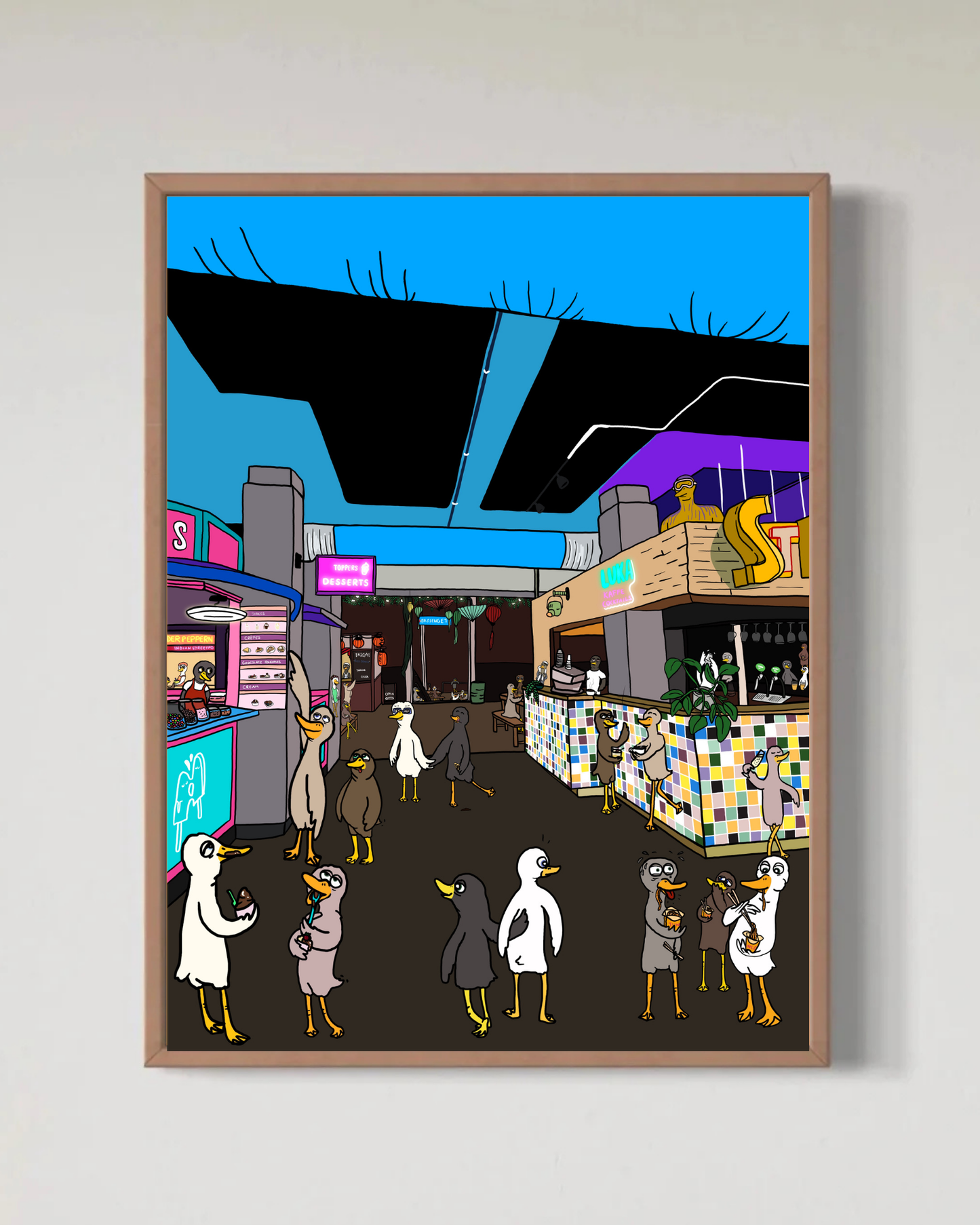 Oslo streetfood: ducks in a foodcourt - poster