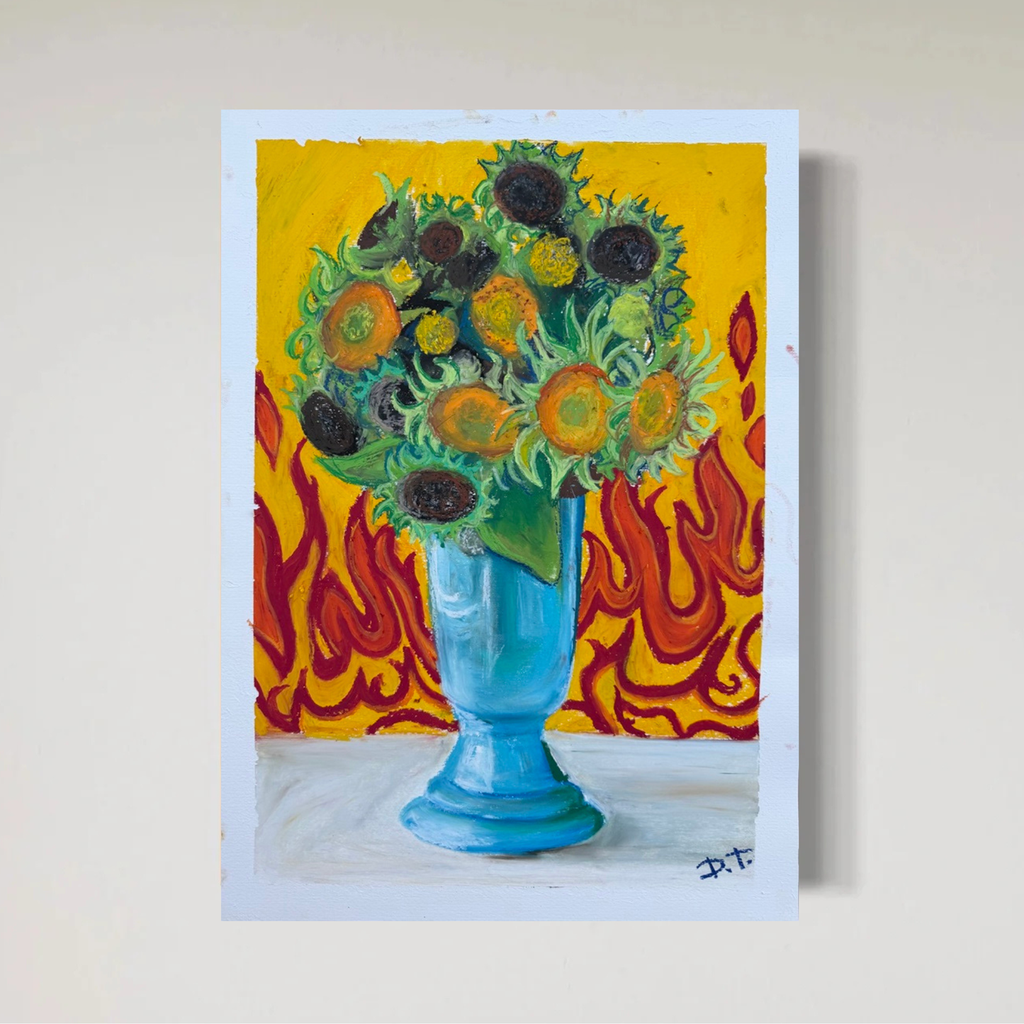 Oil Pastels Original Painting "Sunflowers"