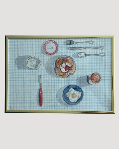Blue Breakfast - Aquarelle Original Maleri