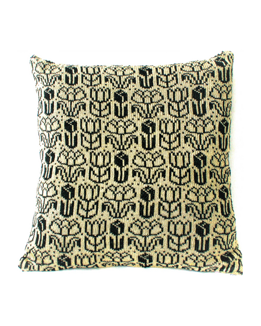 Tulip - Knitted Linen Cushion Cover Black & Linen