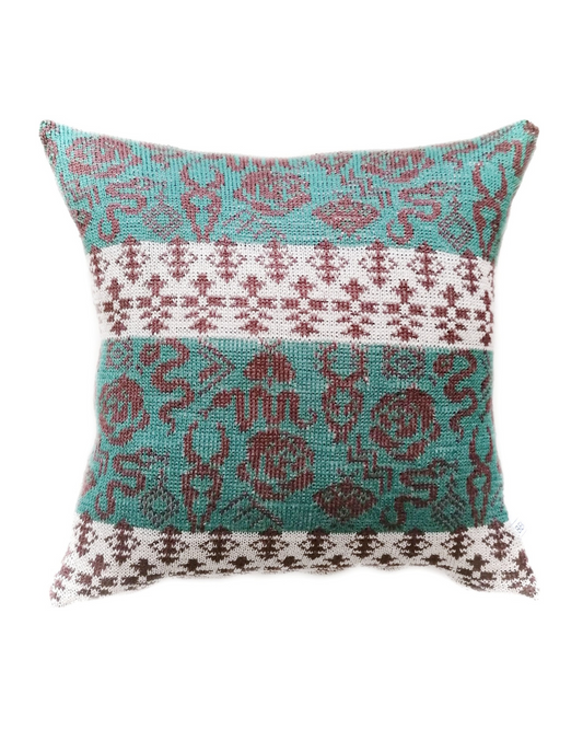 Earth - Knitted Linen Cushion Cover Black & Linen & Green