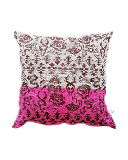 Earth - Knitted Linen Cushion Cover Black & Linen & Pink