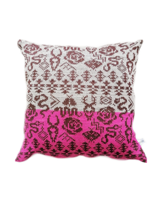 Earth - Knitted Linen Cushion Cover Black & Linen & Pink