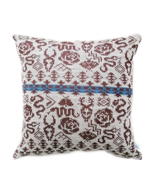 Earth - Knitted Linen Cushion Cover Black & Linen & Blue