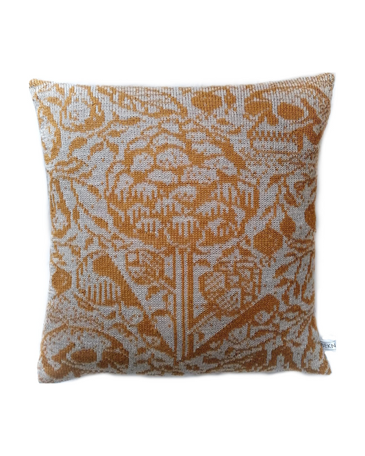 Harvest - Knitted Linen Cushion Cover Mustard & Linen