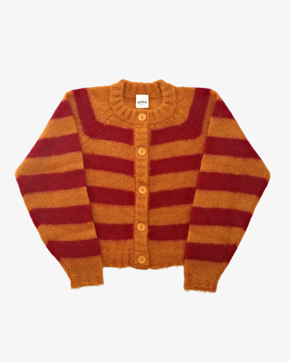 Orange & Red Brushed Mohair Stripe Cara Cardigan