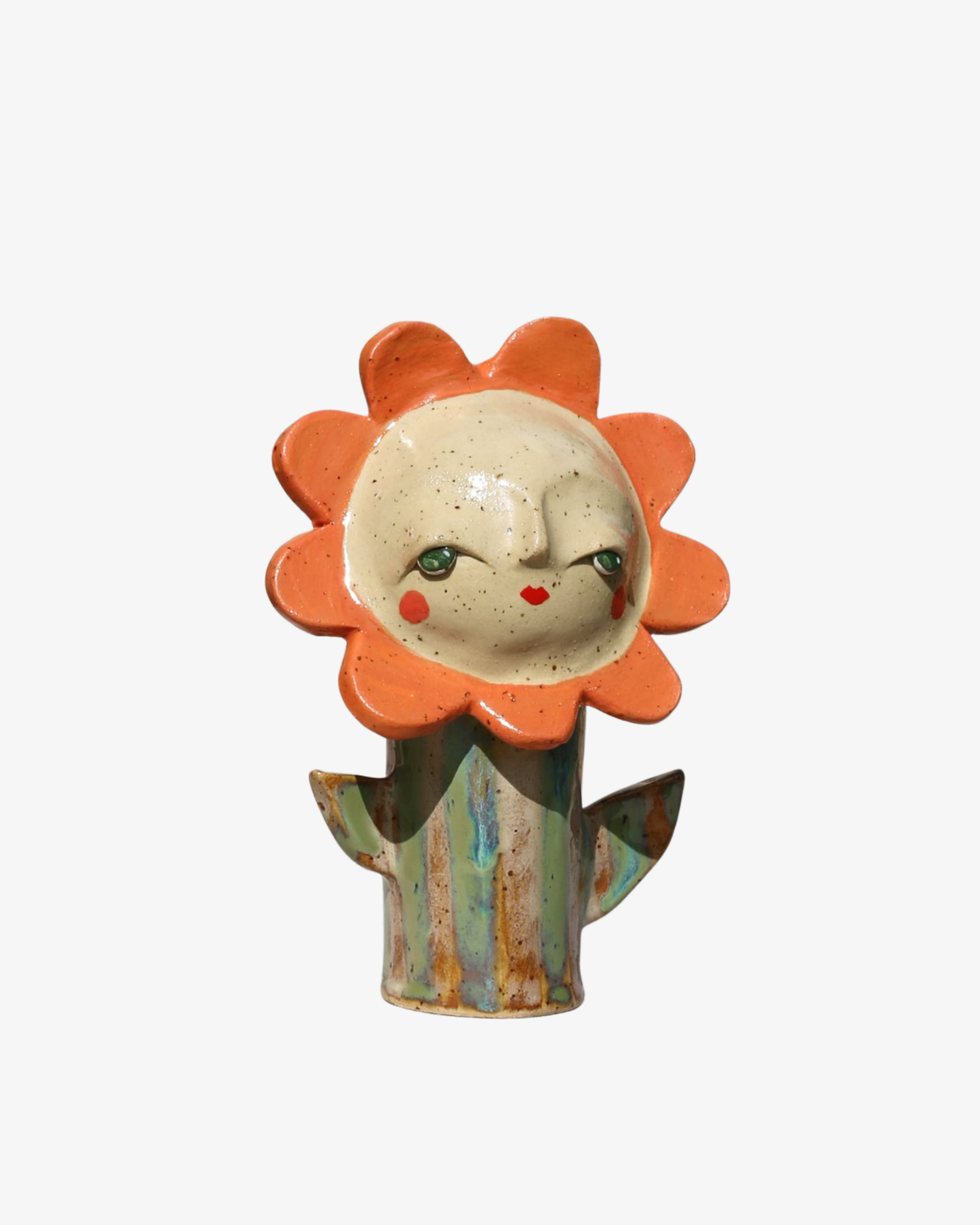 Petal Face Striped Sculpture - Speckled Stoneware