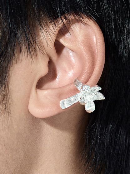 Nature's Blanc White Magnolia Bloom Single Ear Cuff