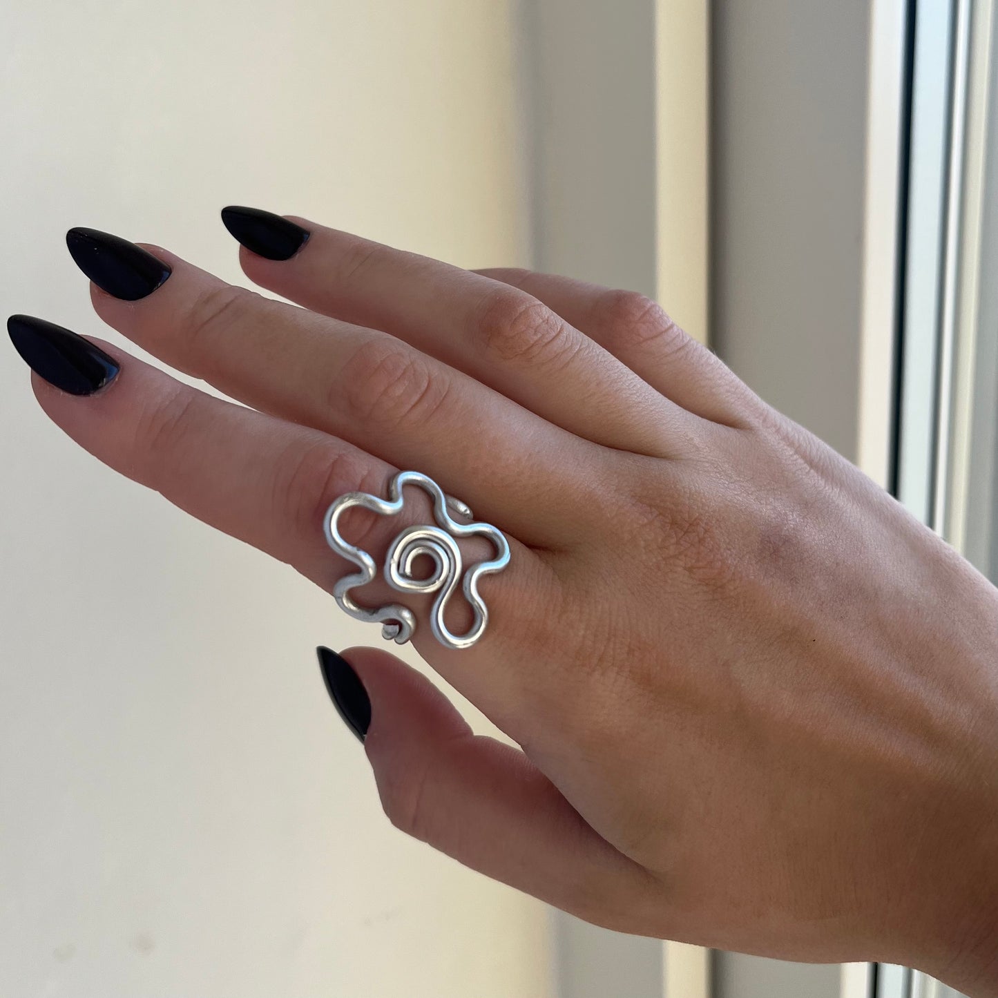 Ring, Retro-blomma - Silver