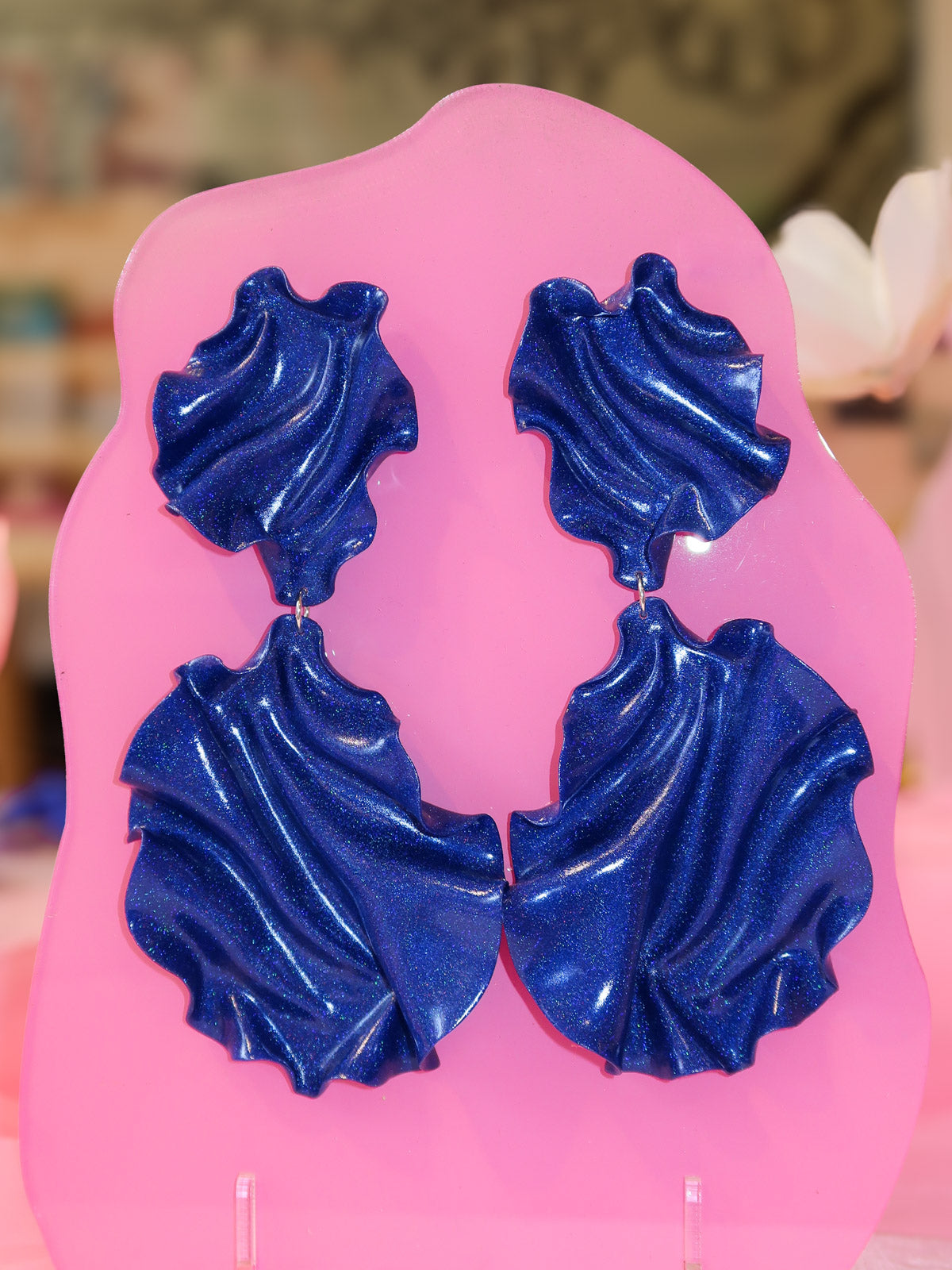 Satin Regal Earrings - Blue glitter