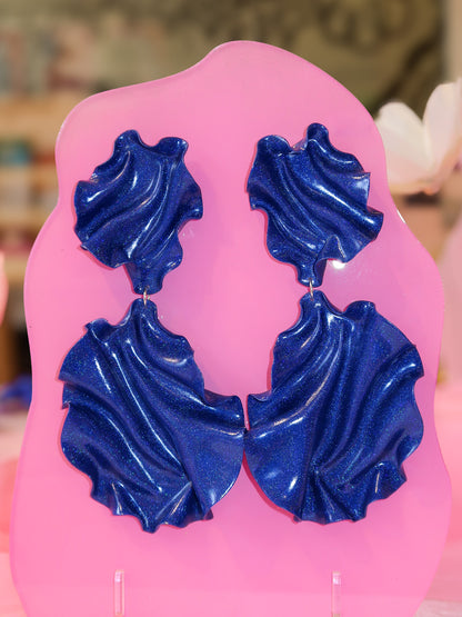 Satin Regal Earrings - Blue glitter