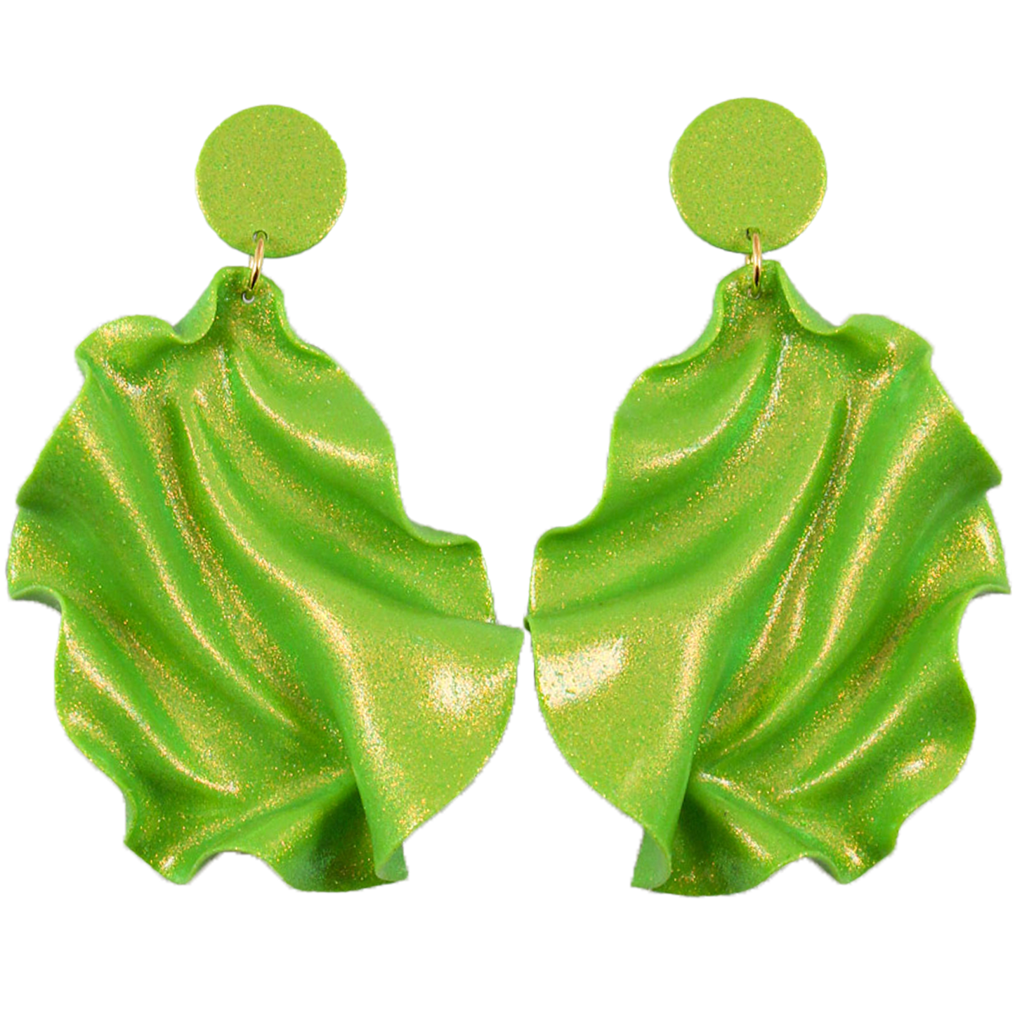 Satin Round Top Earrings - Lime green glitter