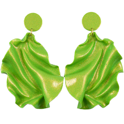 Satin Round Top Earrings - Lime green glitter