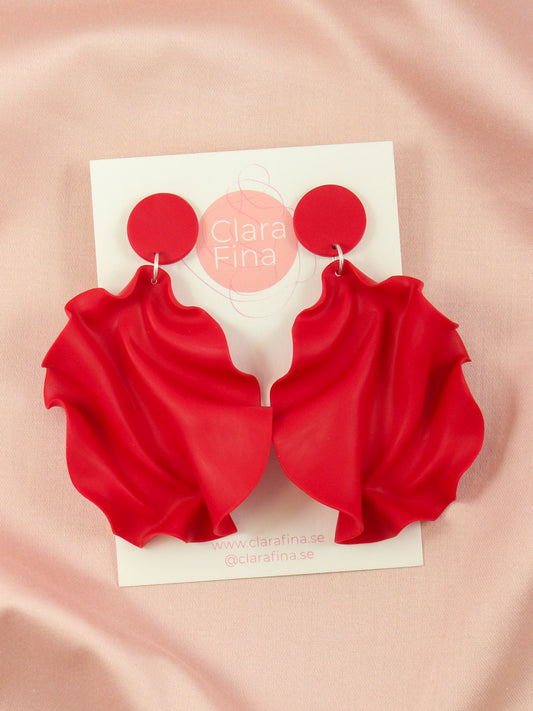 Satin Round Top Earrings - Bright red matte