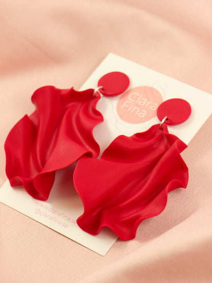 Satin Round Top Earrings - Bright red matte